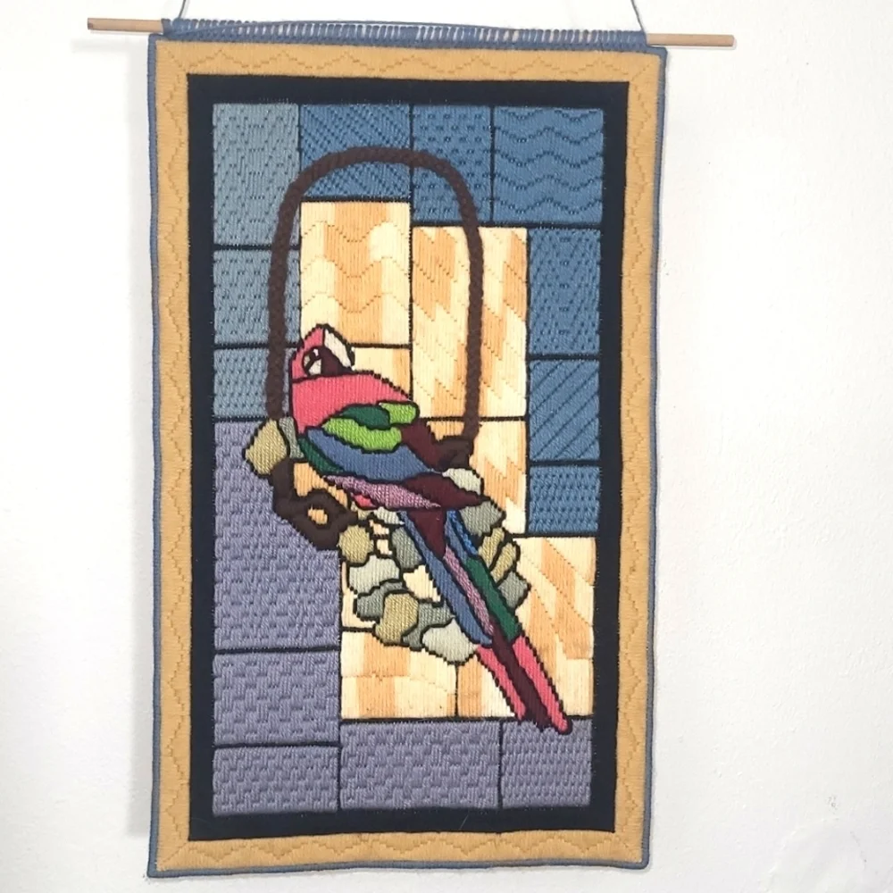 Parrot Tapestry Wall Hanging Blue Yellow Pink Pet Bird